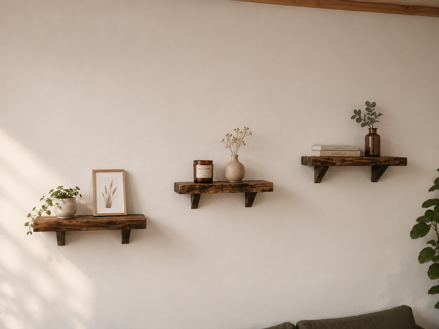 No-Drill Walnut Shelf